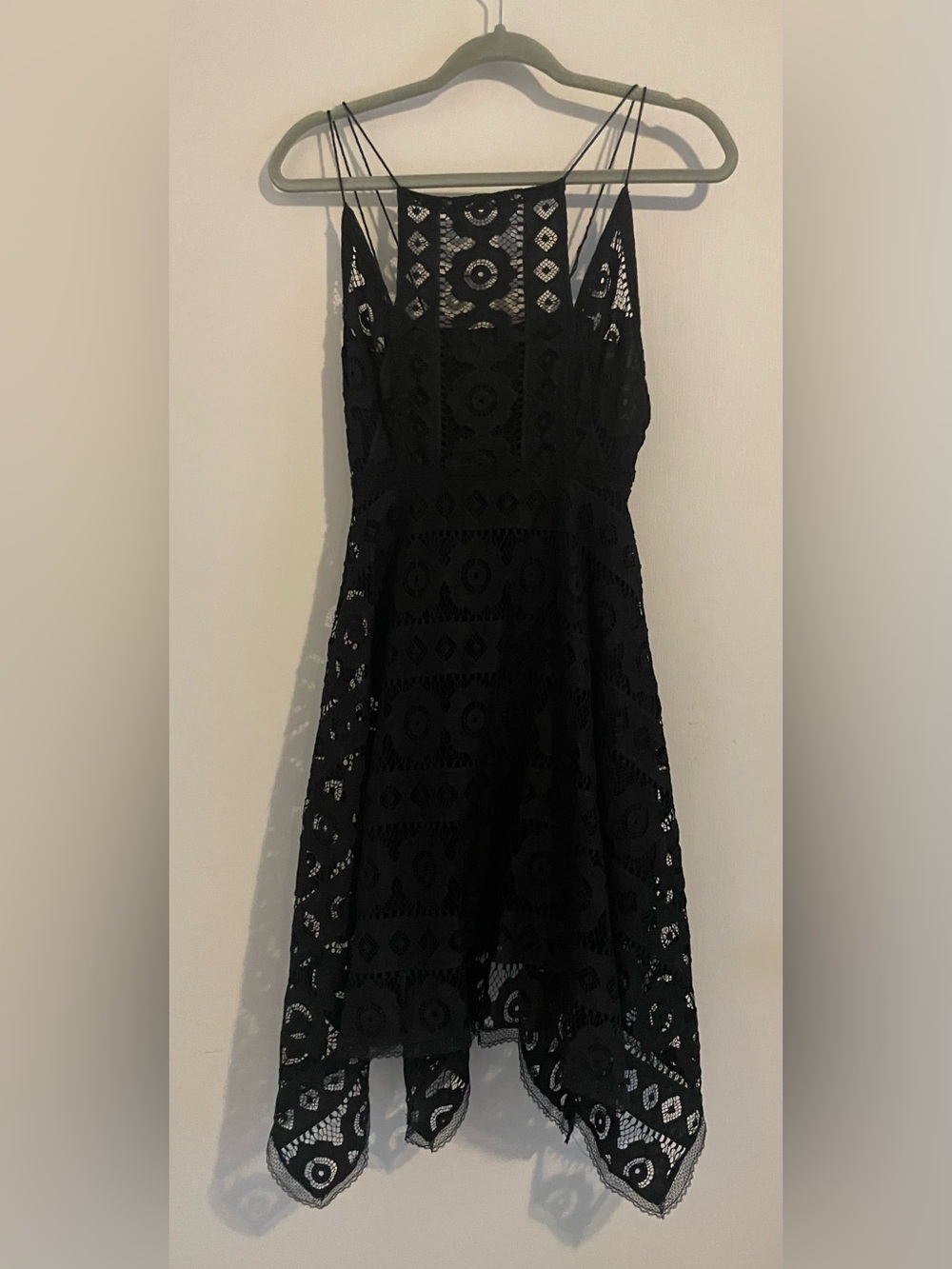 Free People Black Lace Handkerchief Hem Dress, Size 2 EUC